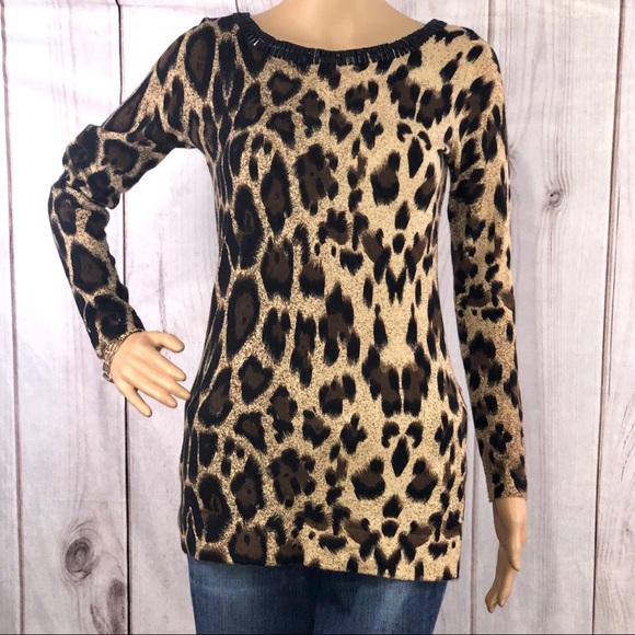 INC Leopard print beaded embellished sweater Small - Picture 2 of 7